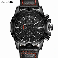 OCHSTIN новые спортивные часы мужские модные повседневные Брендовые Часы с хронографом Роскошные водонепроницаемые светящиеся часы с кожаным ремешком наручные кварцевые часы