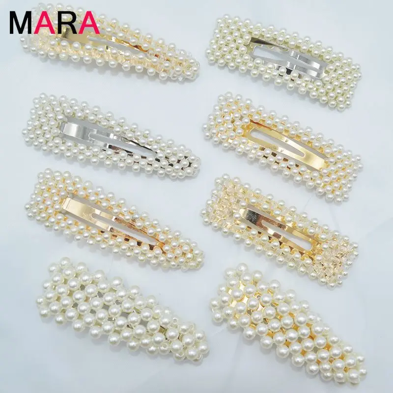

1PC Fashion Handmade Golden Silver Color Pearl Hair Clip Snap Barrette Stick Hairpin Hair Styling Accessories For Girls Women