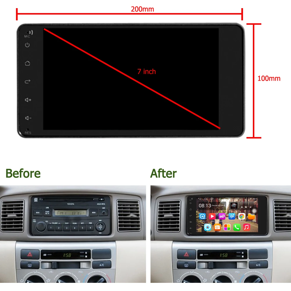 Автомагнитола Panlelo 2 Din Android для Toyota 7 дюймов 1 ГБ 16 четырехъядерный двойной 200*100 мм