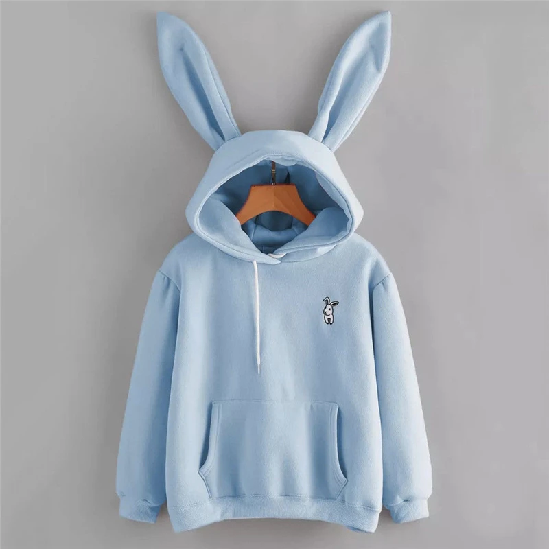  Womens Rabbit Ear Girl Long Sleeve Hoodies Sweatshirt Autumn Winter Cotton Hooded Coat Lovely Femal