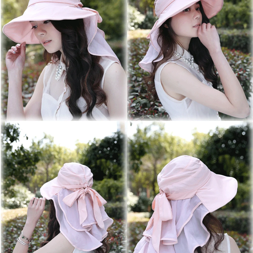 Light Pink Для женщин купол Anti UV Повседневная шляпа от солнца широкими полями Складная широкополая шляпа лето Открытый рыбалка Регулируемый пляжные защита шеи козырек - Цвет: Light Pink