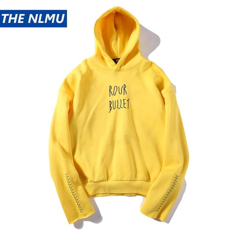 Fashion Hip Hop Yellow Hoodies Men Solid Color Embroidery Hooded ...