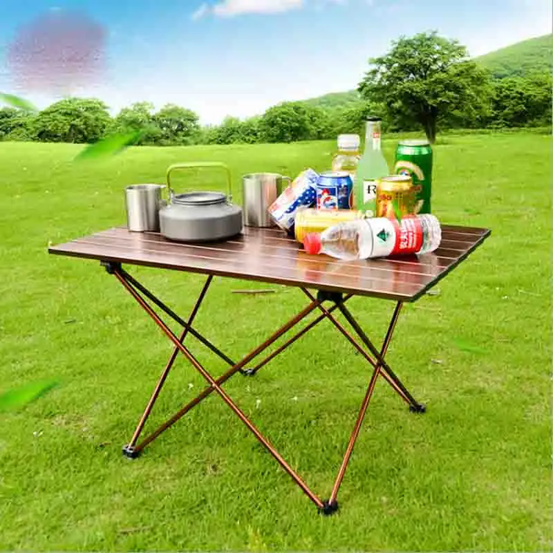 

Wooden Color Rectangle Portable Collapsible Multi-function Outdoor Camping Folding Square Aluminum Alloy Make Tea Barbecue Table