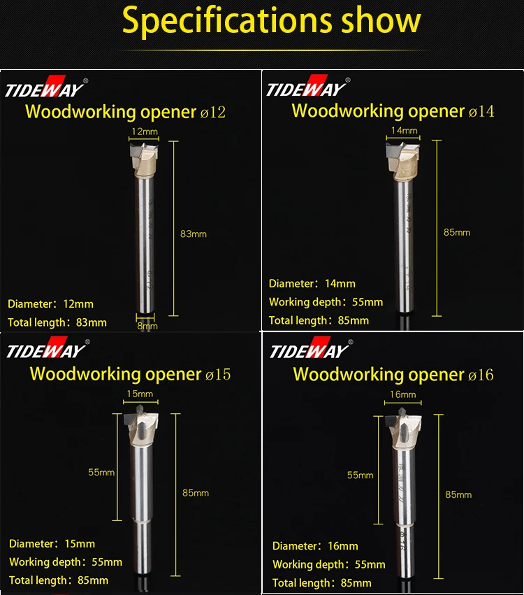 Tideway 12 мм-60 мм Форстнер наконечники Деревообрабатывающие инструменты кольцевая пила резец шарнир сверла Круглый хвостовик вольфрам карбид резак