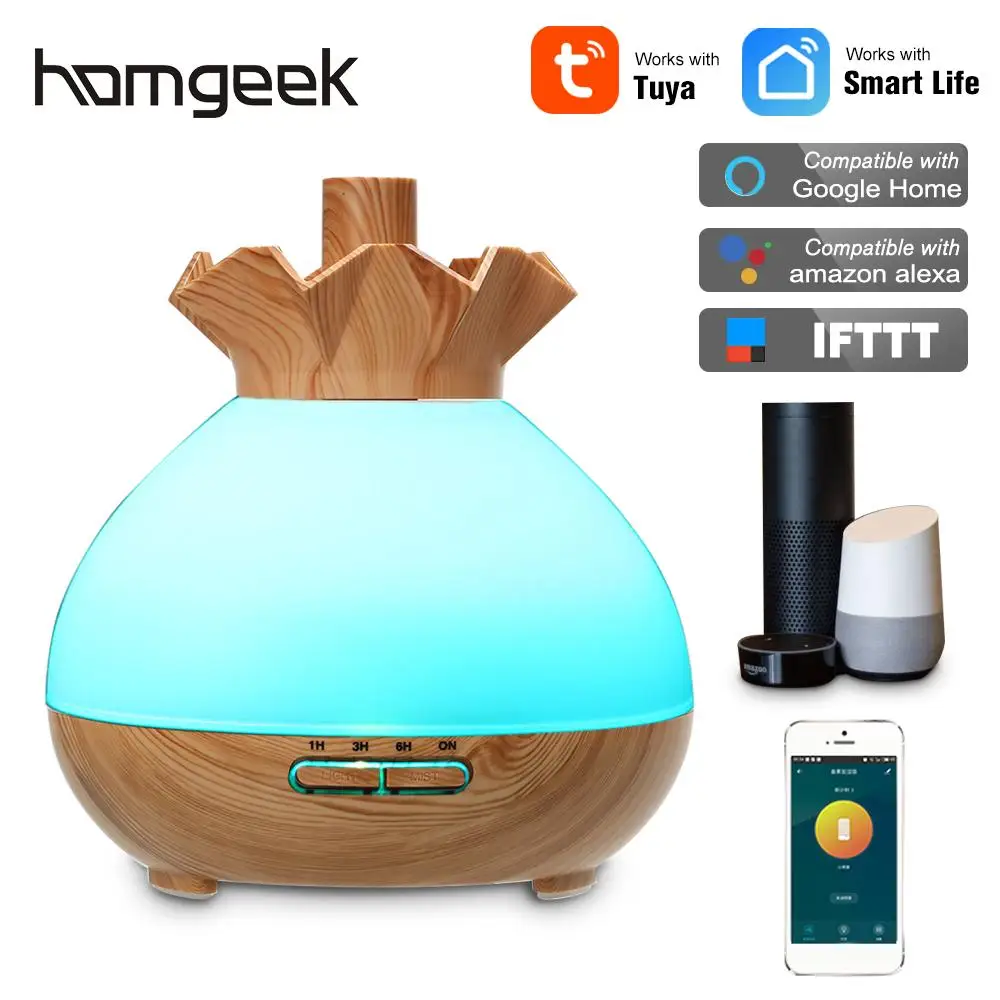 

Smart Wifi Wireless 400ml Aroma Essential Oil Diffuser Ultrasonic Air Humidifier 7 Color LED Lights Phone App and Voice Control