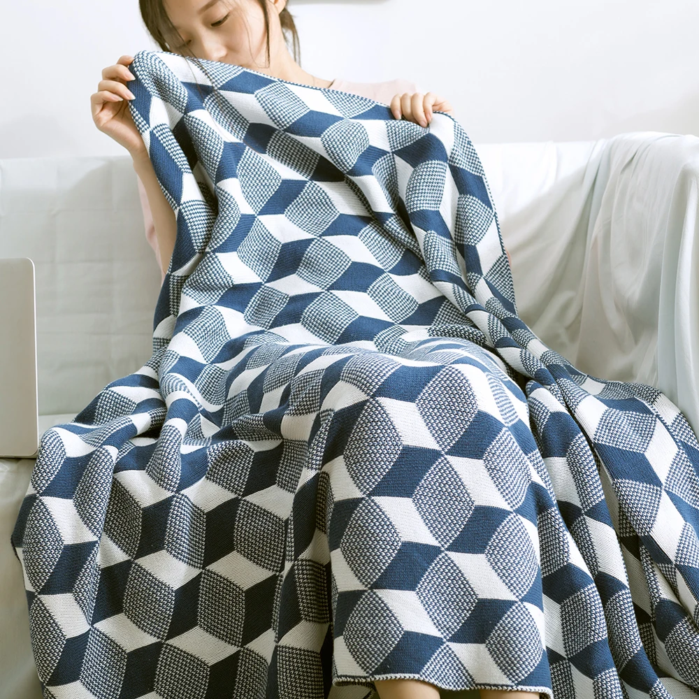 

MDCT Geometric Crochet Knitting Blanket Cotton Throw Bed Quilt Bedspread Sofa Chair Cover Slipcover For Spring Autumn Winter
