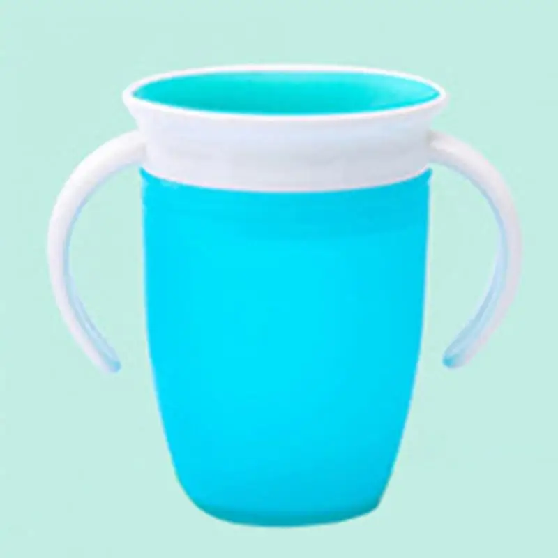 Вращающаяся на 360 градусов с двойной ручкой с откидной крышкой для обучения кормлению безопасная герметичная чашка для младенца бутылка для воды BPA бесплатно Copo Taza - Цвет: Синий