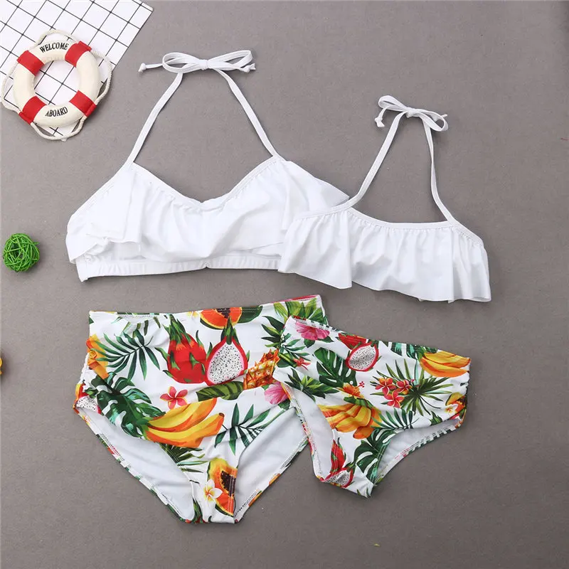 

Family Matching Swimwear Mother Father Kids Fruits Print Swimsuit Women Girls Bikini Men Boys Trunks Bathing Suit Beachwear