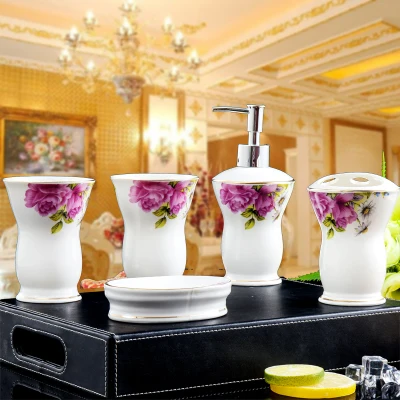 New Ceramic 5 Piece Bathroom Sink Accessories Set Various Design Toothbrush