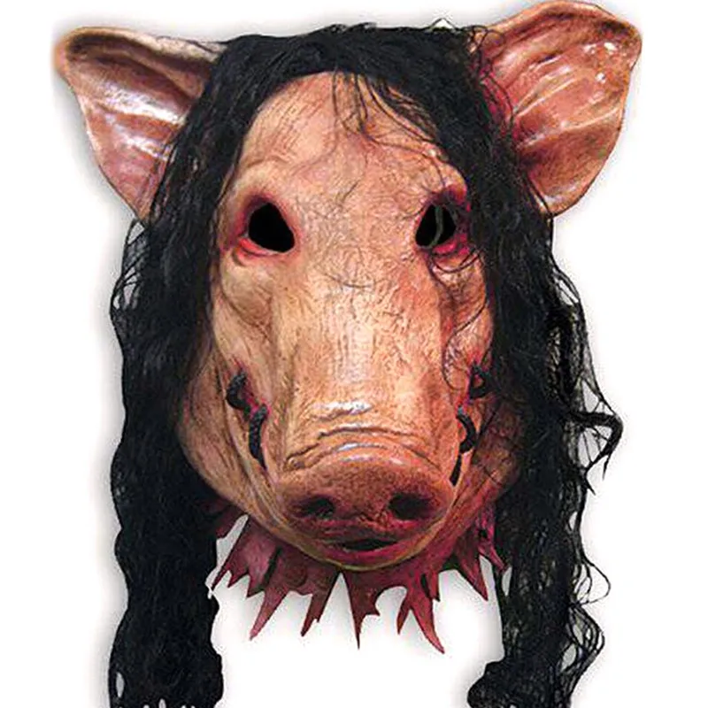 

1pc Saw Pig Head Scary Masks Halloween Mask with Hair Halloween Mask Party Cosplay Costume Latex Festival Supplies New