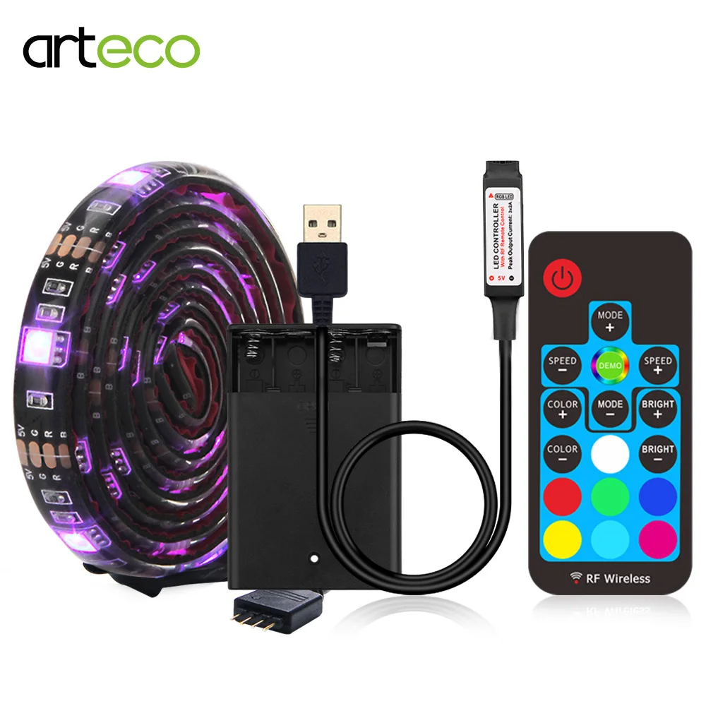 

Battery powered LED Strip Bluetooth 5050 RGB 1M 2M IP20 IP65 USB Led Strip 17 Keys Led Ribbon Tape For Bicycle TV Back Lighting