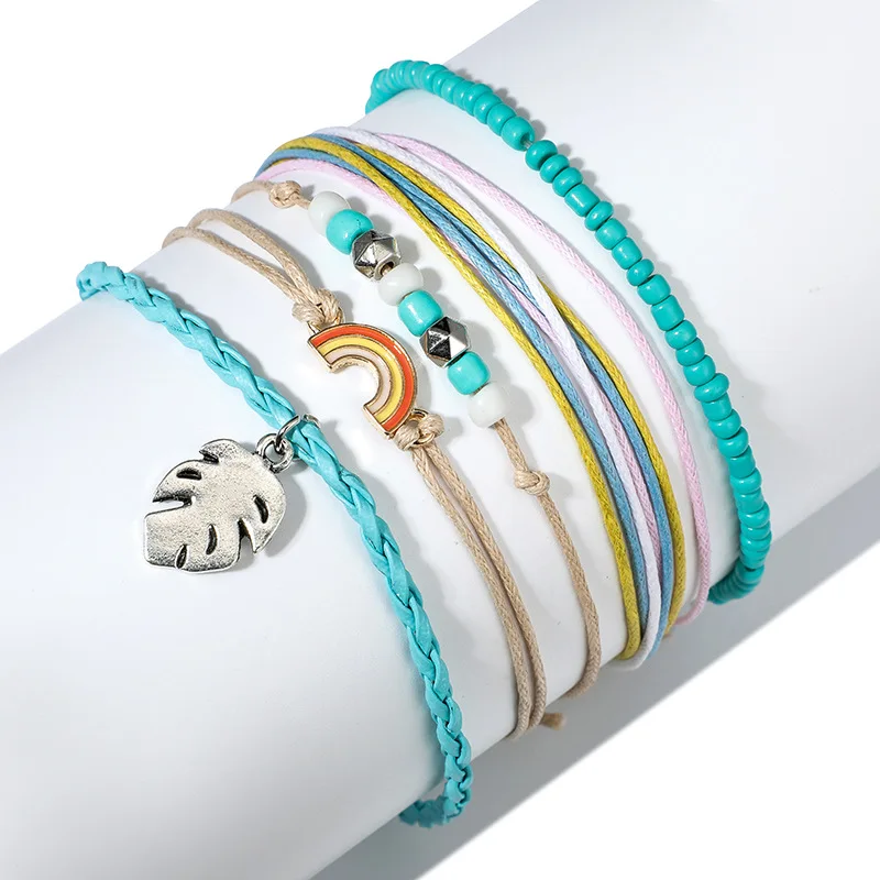 

BYSPT 5PCS/Set Fashion Tree Charm Bracelets Set For Women Boho Vintage Stone Leather Chain Bracelet Party Jewelry Wholesale