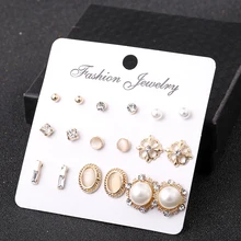 XIYANIKE золото Цвет цветок полые серьга-кнопка, винтажные Кристалл Имитация Серьги с жемчугом Набор для Для женщин Свадебные украшения E1188