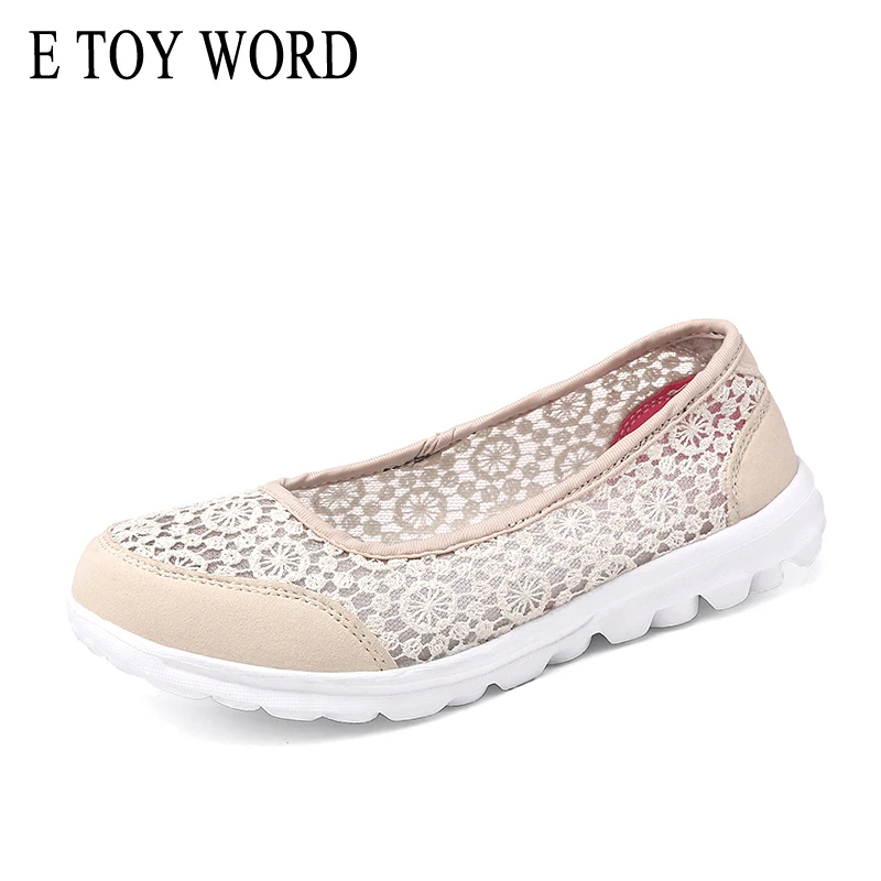 

E TOY WORD Women Flats Shoes 2018 Comfortable flat hollow Mesh Summer Shoes Female Zapatos de mujer slip On shoes for women