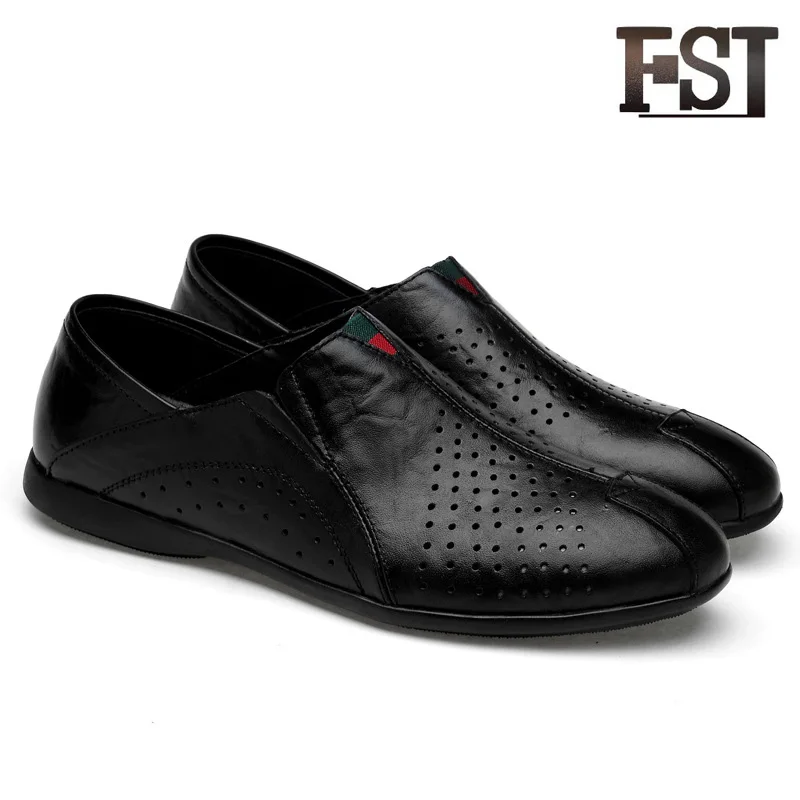 

FSJ Casual shoes Loafers Men Genuine Leather Slip On Spring/Autumn 2019 Summer Sewing Height Increasing Breathable Office