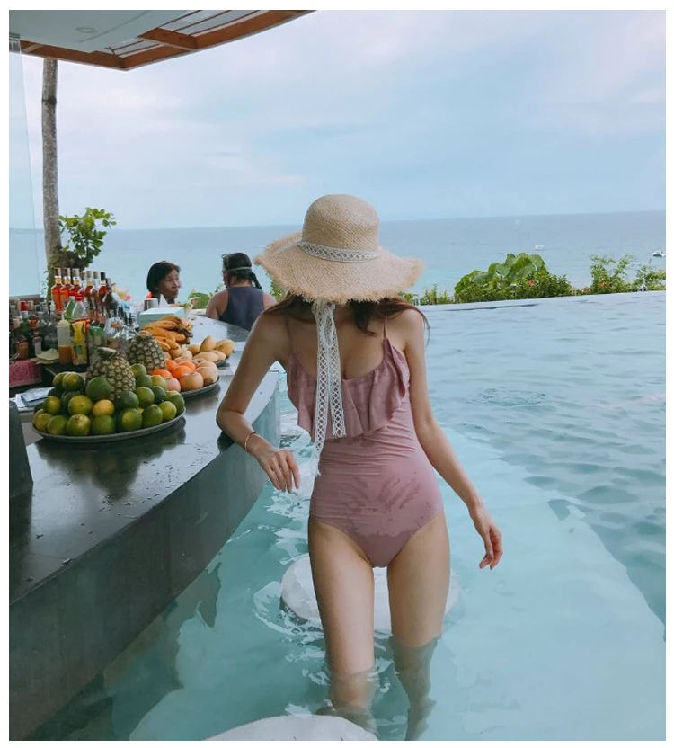 Женский Цельный купальник с оборками на бретельках maillot пляжная одежда купальники купальный костюм