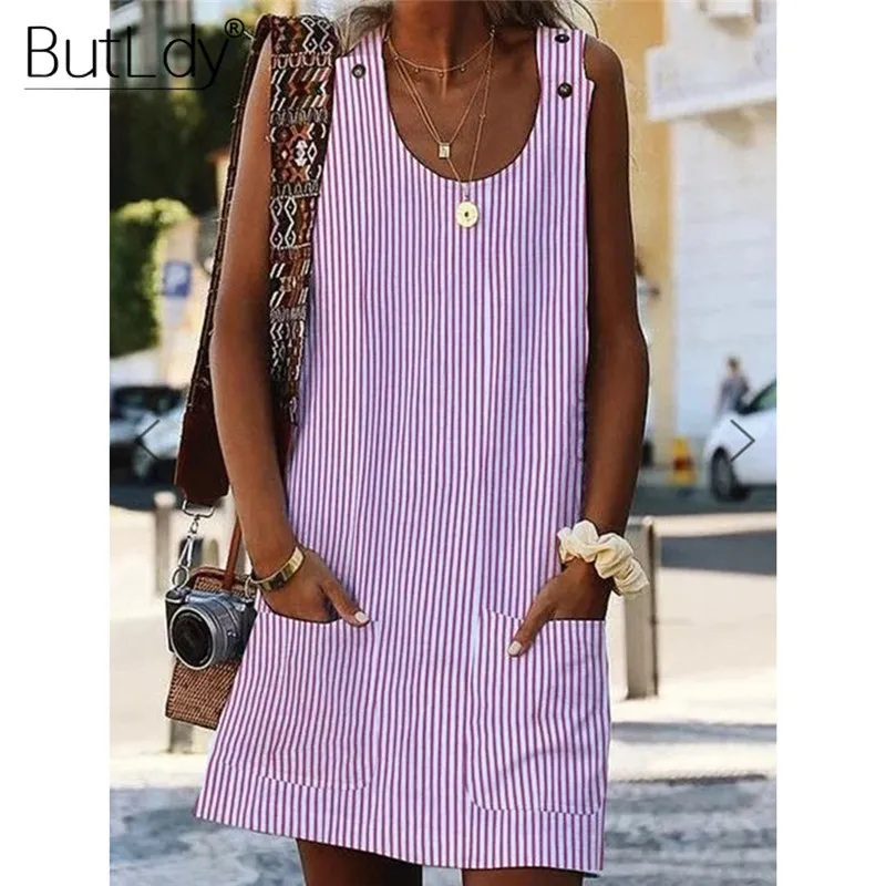 Large Plus Size 5XL Print Stripe Jumper Women Dress Summer 2019 Sleeveless Button Loose Dresses for Women Short Tank Shirt Dress