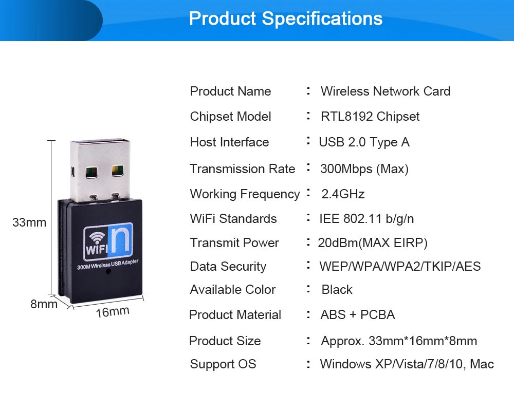 CHIPAL Mini 300 Мбит/с USB Wifi для RTL8192 беспроводной интернет-адаптер 802,11 b/g/n Сетевая карта LAN ключ для ПК настольный компьютер