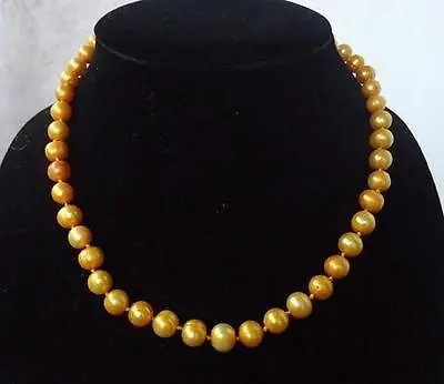 

FREE SHIPPING Charming!8-9mm Yellow Cultured Akoya Natural Pearl Necklace 18''AM20