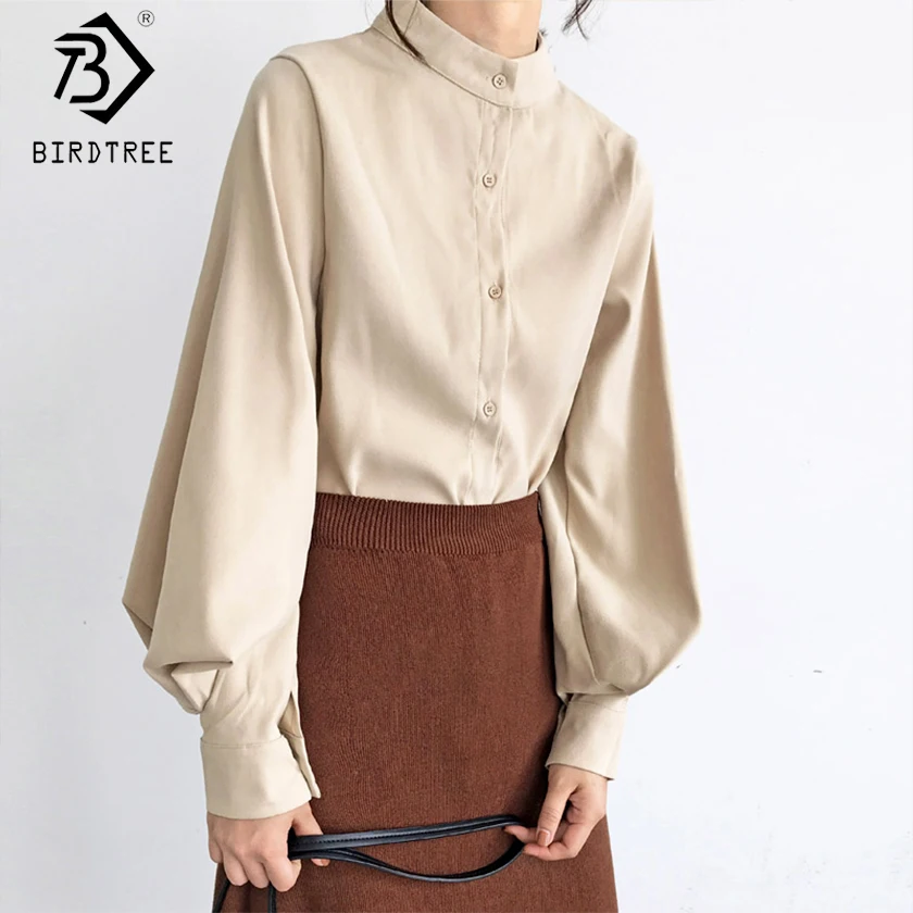 

New Arrival Summer Lolita Style Women Blouse 2019 Casual Lantern Sleeves Shirt Female Tops Solid Stand Collar Shirts T91015R