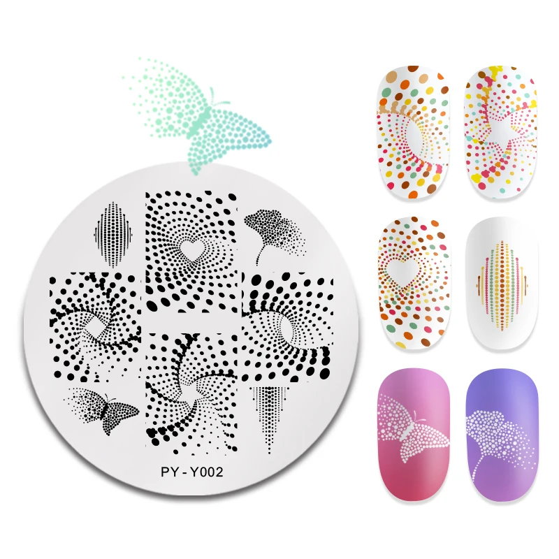

PICT YOU Round Nail Stamping Plates Stainless Steel Geometric Butterfly Image Designs Nail Art Image Stamp Printing Tools Y002