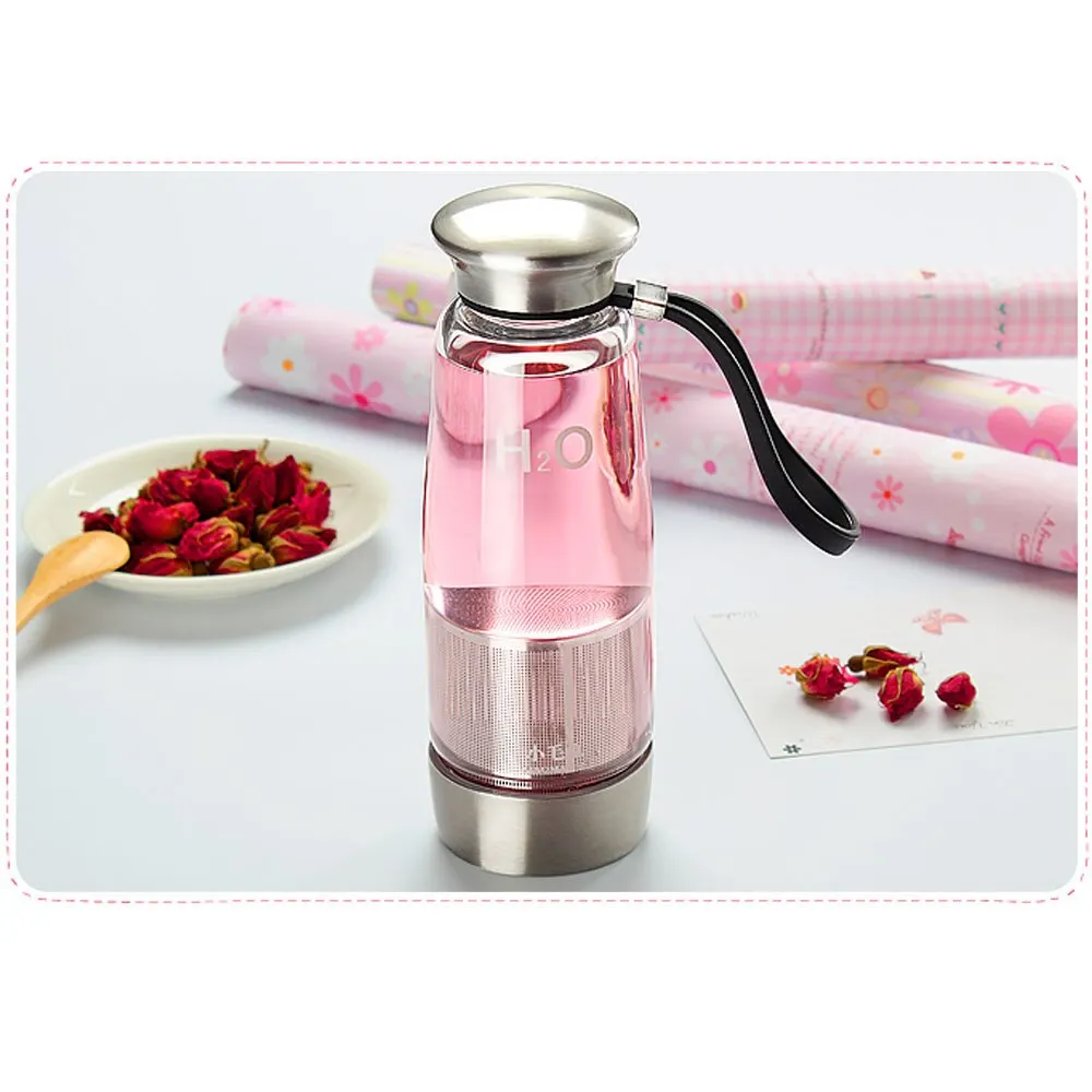 

400ml Portable Water Cup Bottle Environmental High Borosilicate Glass Removable Stainless Steel Bottom Filter Water Bottles