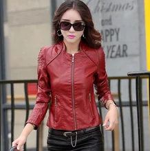 Women leather coat Outfit female jacket motorcycle Clothing girls Plus size 5XL red Jaqueta moto feminina outerwear Z930