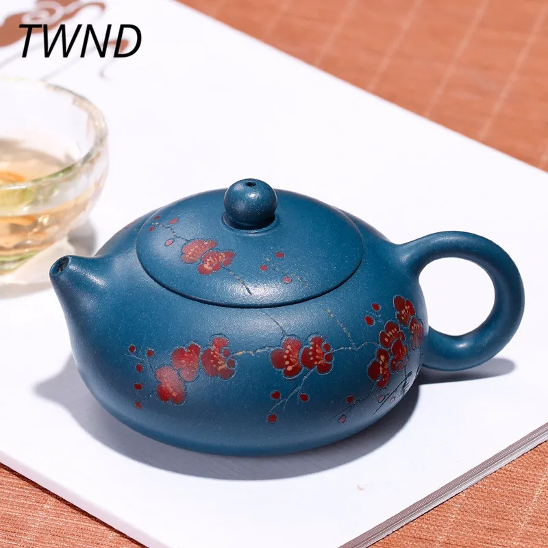

200CC Flat yixing xi shi teapot plum blossom handpainted kung fu pot creative drinkware with gift box