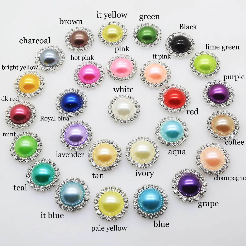 

10pc 20mm 27 colored pearls rhinestone buttons metal wedding Invitations decorate button trinket hair flower center scrapbooking