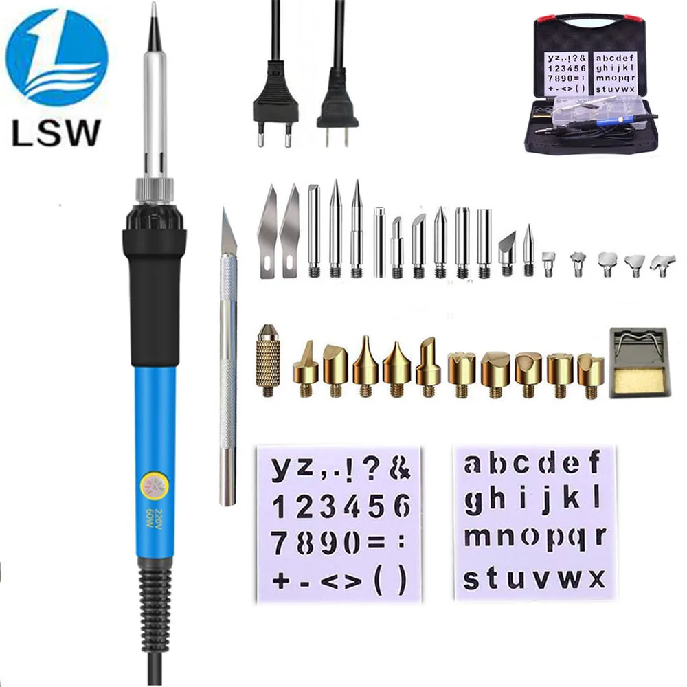 60 Вт паяльник деревянный комплект для выжигания Регулируемый резной инструмент для пирографии паяльный сварочный наконечник набор для выжигания - Цвет: C