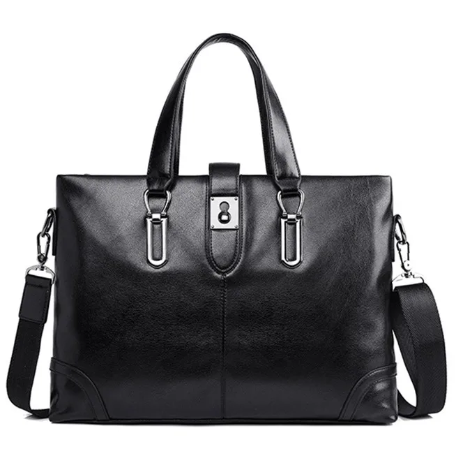 

Luxury Genuine Leather Briefcases Zipper Messenger Bags Hasp Business Men Handbags Totes Casual Male Bag Shoulder