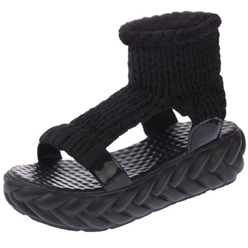 

2017 Summer New Candy Color Sandals Hand-Woven Fish Cake Thickness Muffin Bottom Wedges Open Toe Sandals Women's shoes