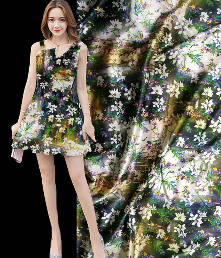 Super Have Silk Fabric Set Flower Prints Retro 97% Natural 3% Stretch Tissu Dress Colth Material For Sewing Textile | Дом и сад