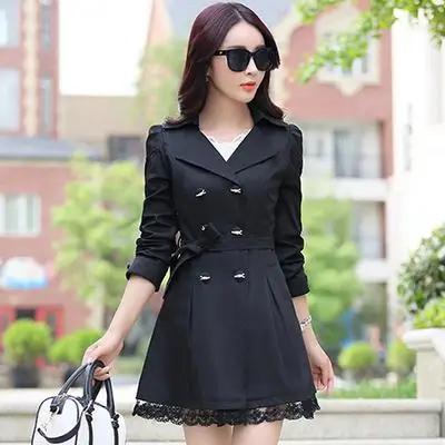 Fashion Women Double-breasted Trench Coat New Spring Long Sleeve Medium Long Plus Size Windbreaker Mujer - Цвет: 1