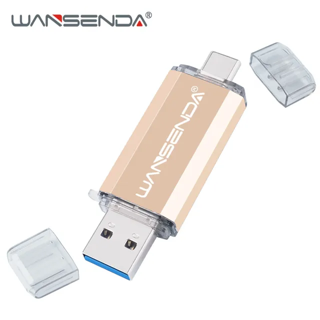 Hotsale WANSENDA OTG USB Flash Drive Type C Pen Drive 512GB 256GB 128GB 64GB 32GB 16GB USB Stick 3.0 Pendrive for Type-C Device Gold