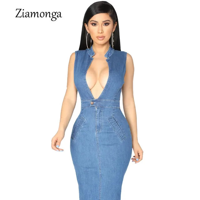denim bodycon midi dress