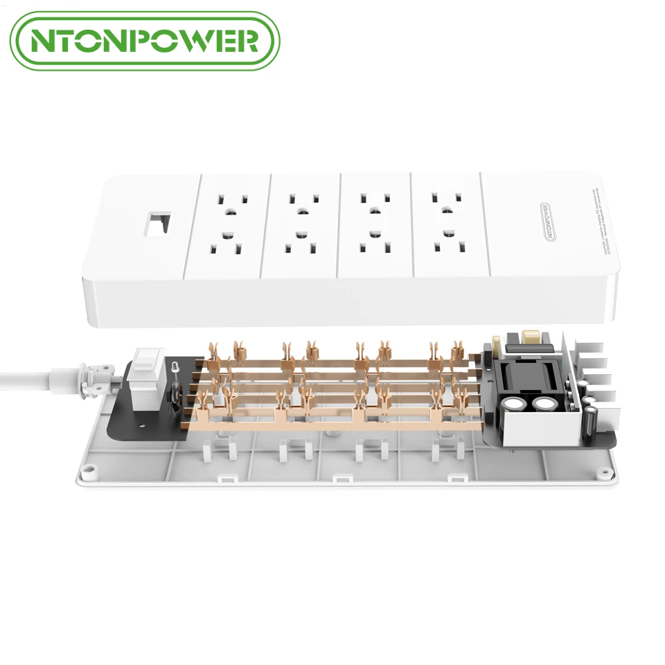 NTONPOWER HPC US Plug USB Power Socket ETL Listed with Overload Switch/ Surge Protection 8AC Outlet 5Port 2.4A Smart USB Charger