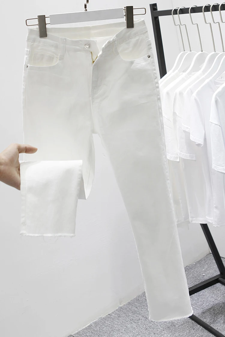 2019 Casual White Black Jeans Woman High Waist Ripped skinny Jeans For Women Plus Size Denim Mom Jeans Denim Pants jean femme