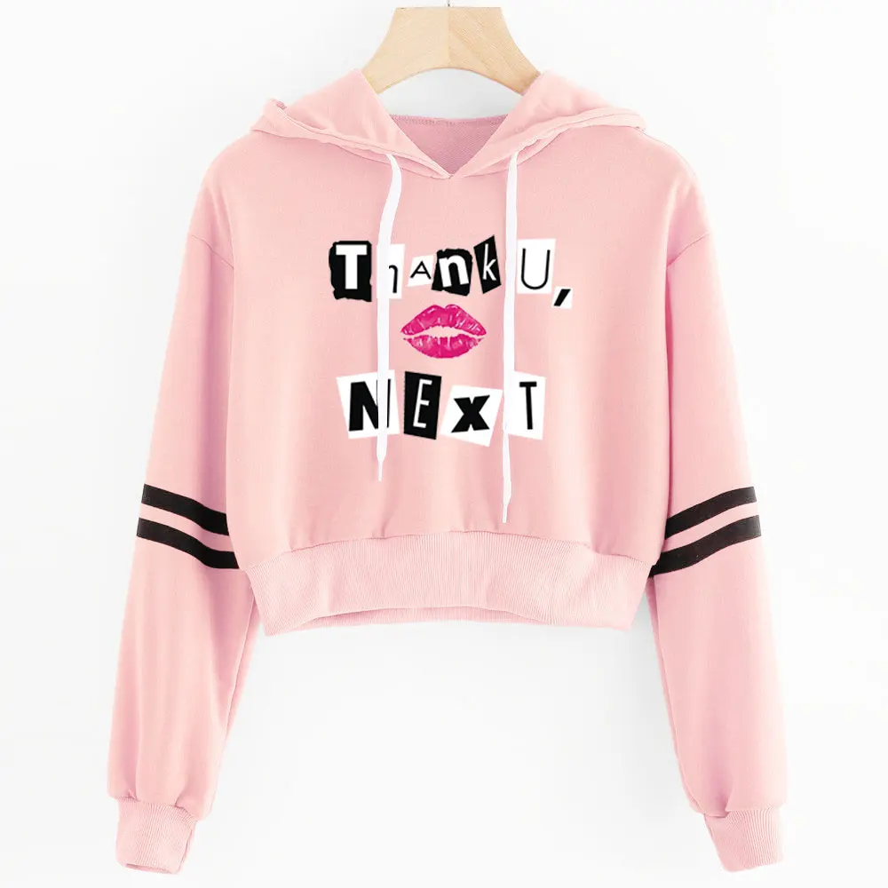 Achat 2019 Ariana Grande Album Hoodies coréen haut court sweat femme Harajuku rose recadrée à capuche femmes Kawaii vêtements Hip Hop