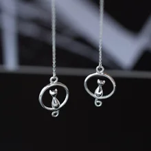 Новые поступления, 925 пробы Серебряные длинные серьги в виде кота для женщин, модные ювелирные изделия из стерлингового серебра-ювелирные изделия