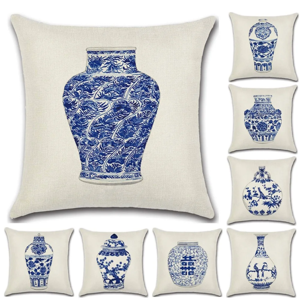 

Chinese Style Blue and white Porcelain Printed Throw Pillows Cases Home