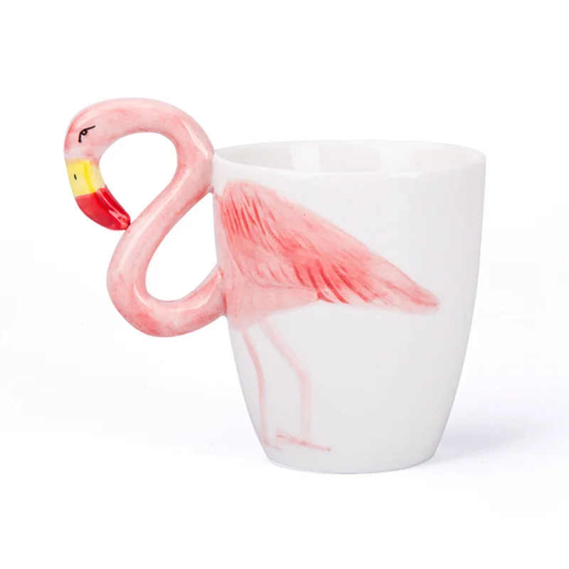 3D Фламинго керамическая кофейная кружка Милая чашка для завтрака кружки кофе молоко чай воды чашки творческие посуда для напитков подарки на день рождения для девочек - Цвет: RED