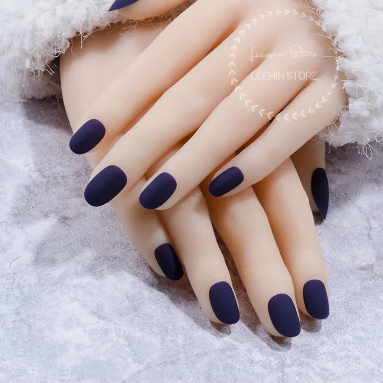 Matte Nails Fake Nails Dark Purple False Nails in False Nails From 
