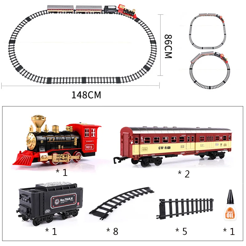Модель 1/24 года, Классическая модель железной дороги, паровозик, набор электронных поездов, сборные игрушки, сделай сам, железная дорога, трек, машинки, игрушка для детей - Цвет: red calssic train