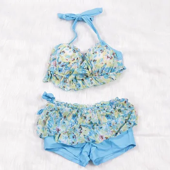 

TCBSG 2019 Sexy Halter Top Bikinis Dress Female Bikini Set Retro Swimwear Women Swimsuit Bathing Suits Printed Floral Biquini