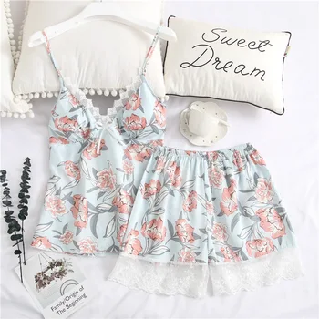 

Satin Sleepwear Babydoll Nightdress Nightgown Sleepwear Outfiits Women's Clothes Summerm pajamas set
