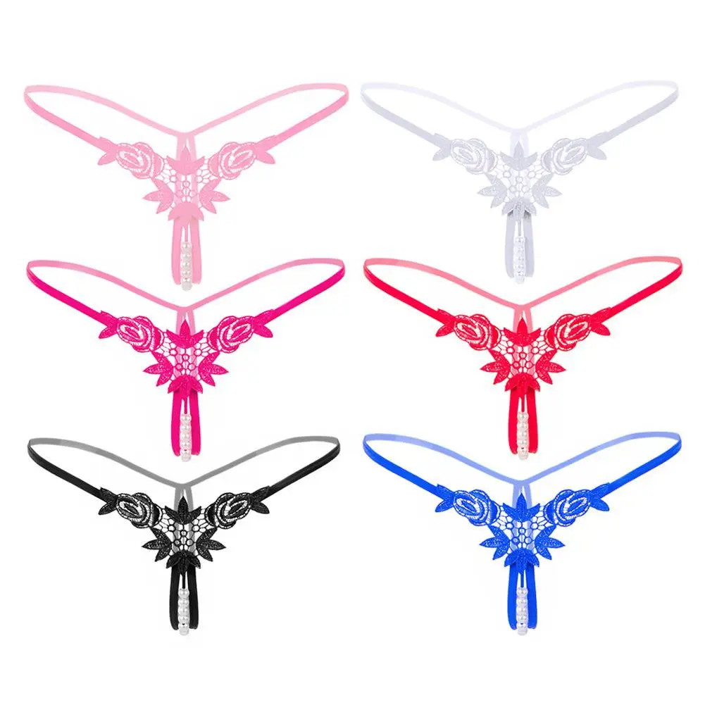 

Yfashion Ladies Sexy Underwear G-String Embroidered 3D Underwear Pearl Thong Pantie Low Waist Sexy G String for Women Female