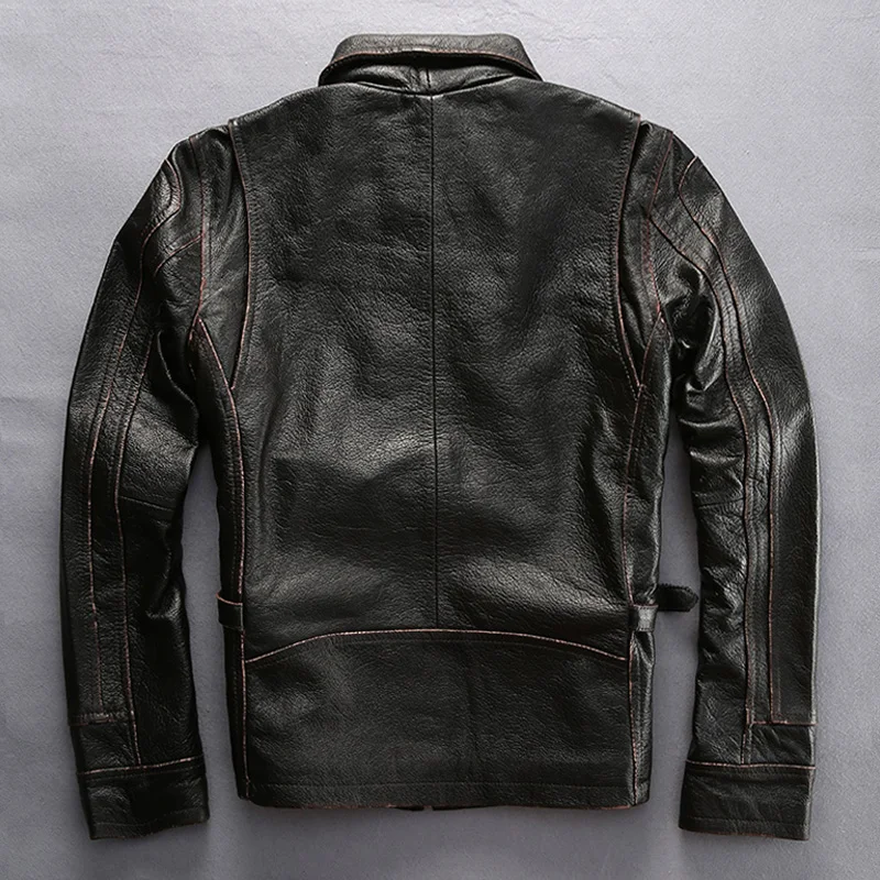 70% OFF mens cow leather clothing male cattle leather jacket slim genuine cowhide leather motorcycle rider jacket