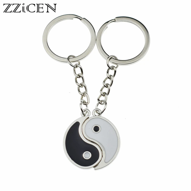 

1 Pair Fashion Yin Yang Black White Enamel Tai Chi Pendant Keychain Lover Couple Best Friend Gifts Jewelry Chain Key Ring Holder