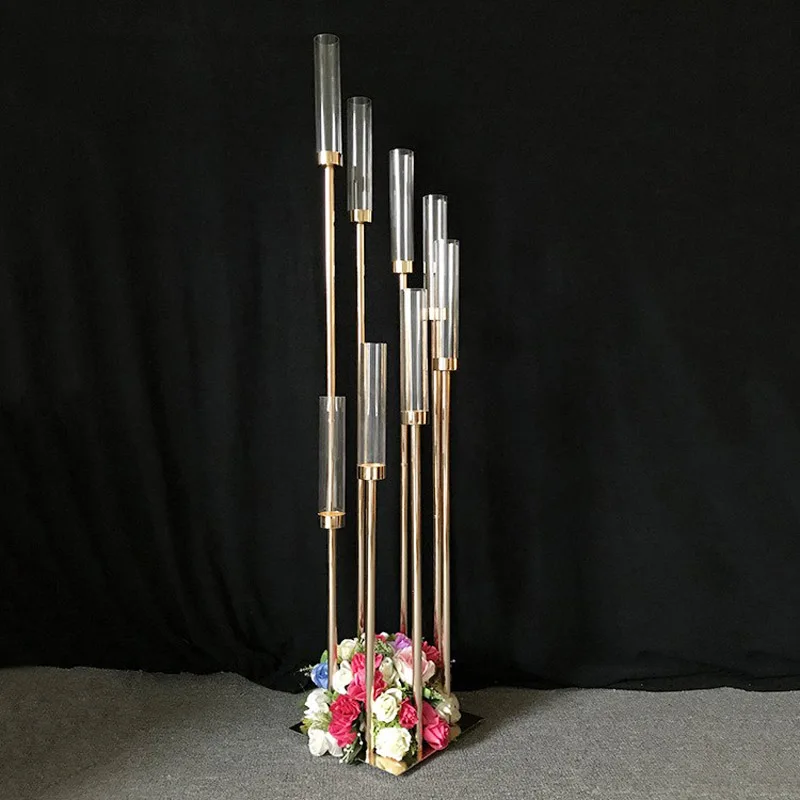 

10PCS Flowers Vases Candle Holders Road Lead Table Centerpiece Gold Metal Stand Pillar Candlestick For Wedding Candelabra